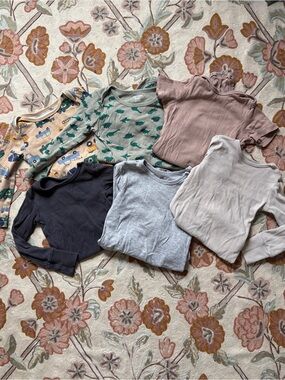 Set of 6: Organic Cotton 18-24 Boys Onesies in Earthy Neutrals & Vintage Prints